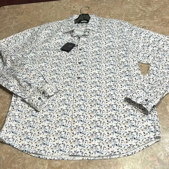 AKA Men shirt,size SM,NWT,slim fit ,100  cotton,career,white,small floral print. - Picture 12 of 16
